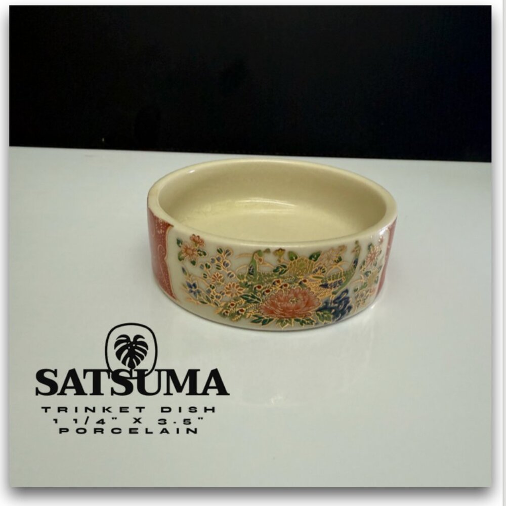 Japanese Decorative Satsuma Bowl Porcelain Ceramic Trinket Dish 3.5" Peacock VTG